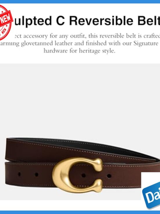 Reversible Leather Belt with C Buckle, 25mm Width, Small Size main image 4